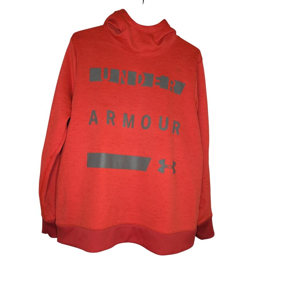 Under Armour Women's Hoodie L Orange ColdGear Fleece Pullover Wordmark Loose